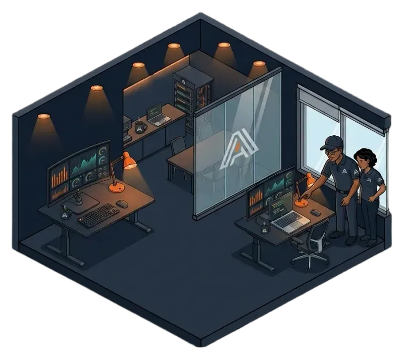 Ilustración de desarrolladores trabajando en un sistema