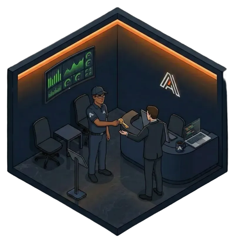Ilustración de un apretón de manos entre el equipo de AAN Solutions y un cliente