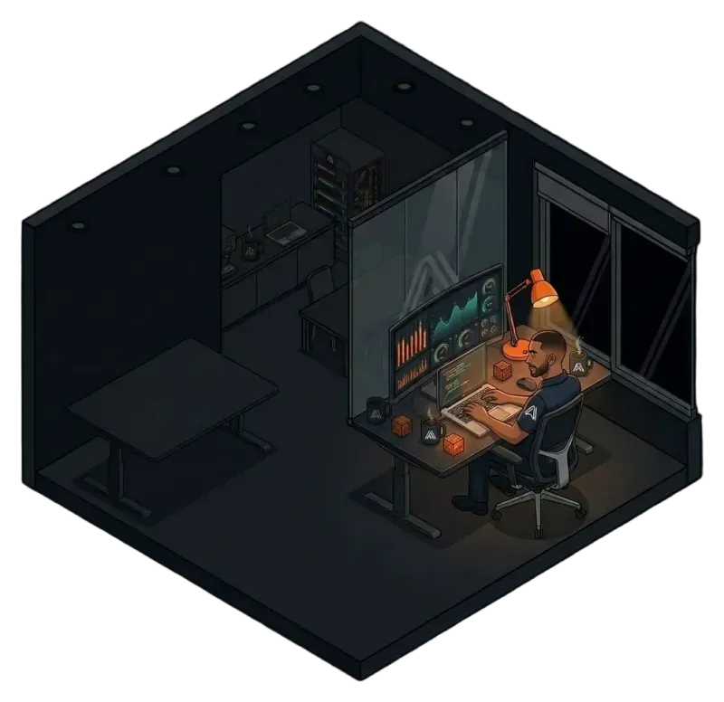 Ilustración de un ingeniero trabajando de noche en un proyecto