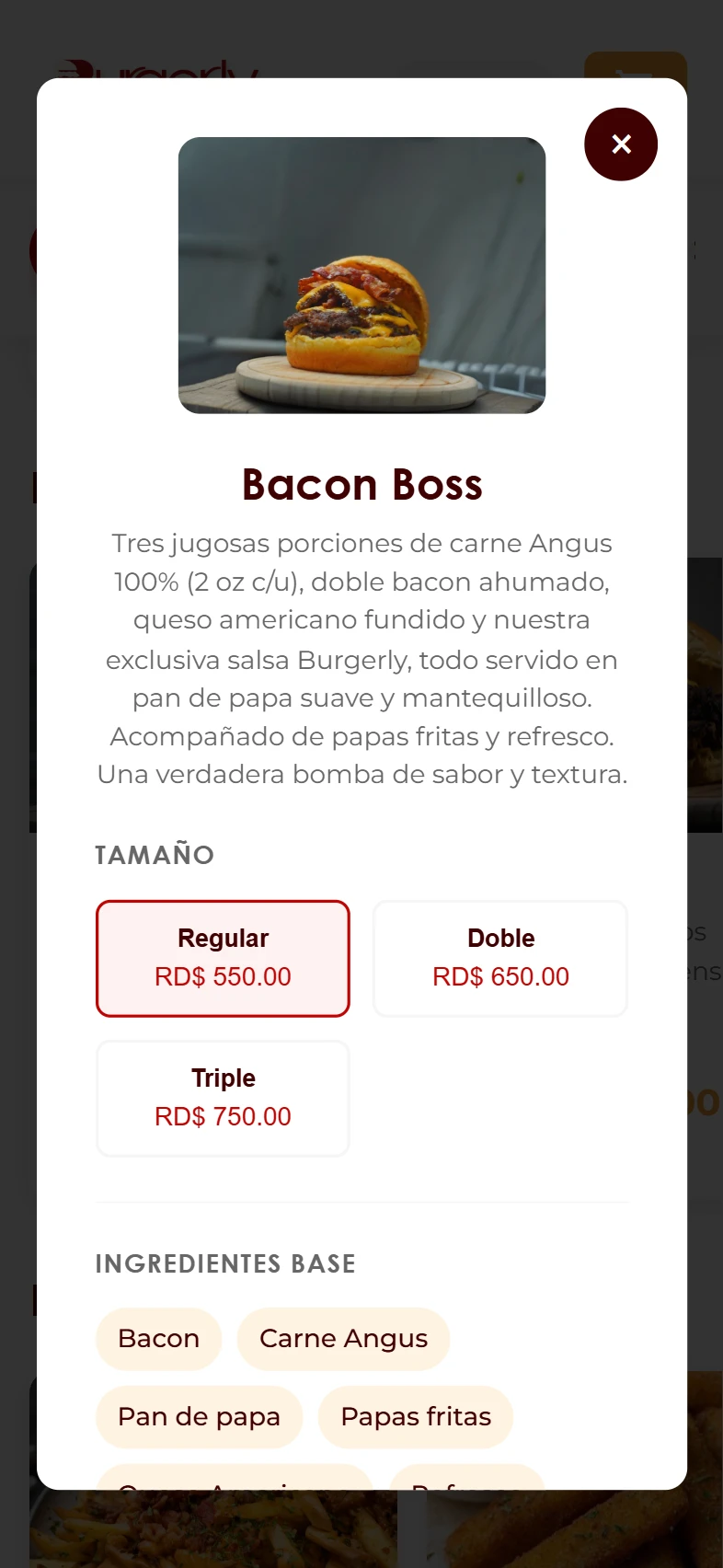 Burgerly — carrito con cálculo de ITBIS
